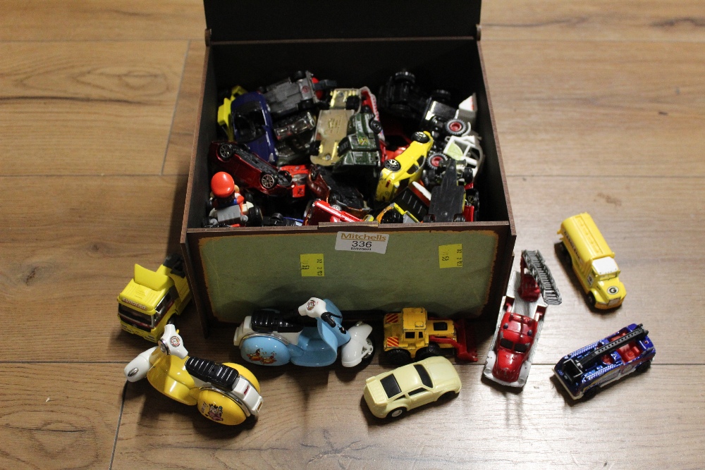 Box of diecast vehicles, Hot Wheels, Matchbox,