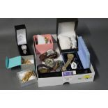 Box of wristwatches, letter opener,