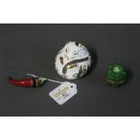 Royal Crown Derby Harvest Mouse paperweight and two Dubarry Limoges pill boxes (green pepper and