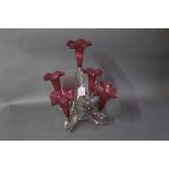 Victorian silver plated and cranberry glass epergne