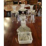 Glass candelabra or table centre, with glass droppers,