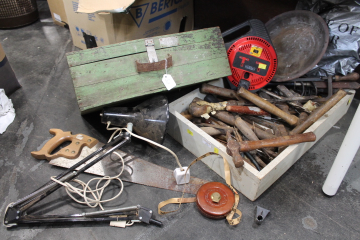 Hand tools, wooded toolbox,