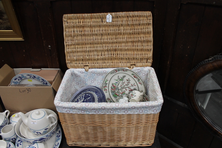 Wicker basket and china