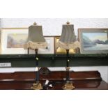 Pair of decorative table lamps with shades, column bases,
