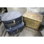 Slipper box and two vintage cases