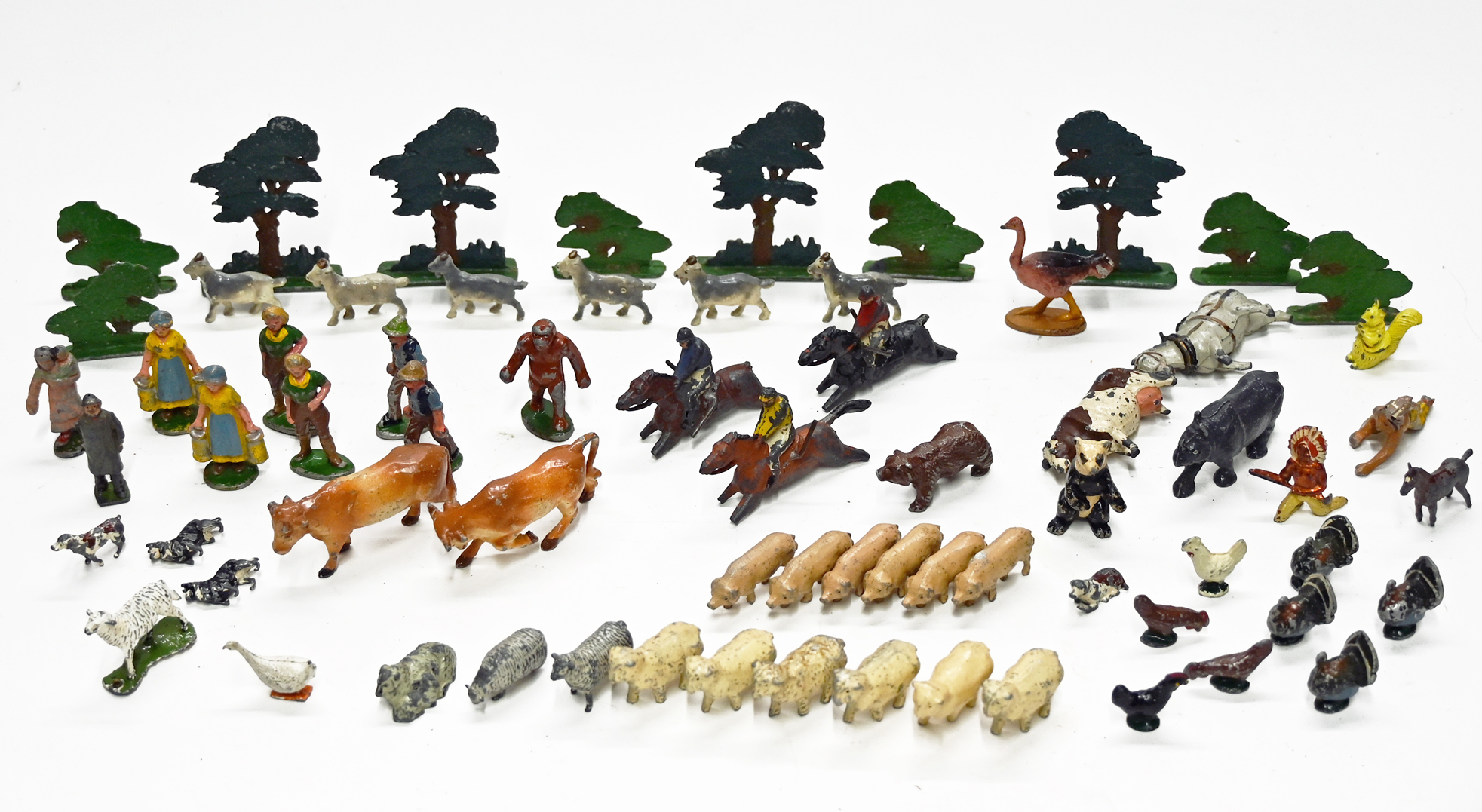 A collection of lead Britains animals, figures, including farm workers,