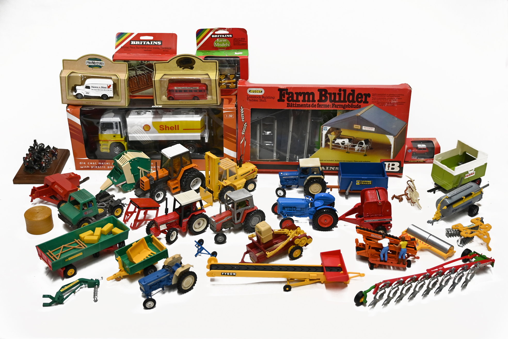 An assorted collection of diecast and plastic models, mainly Britains,