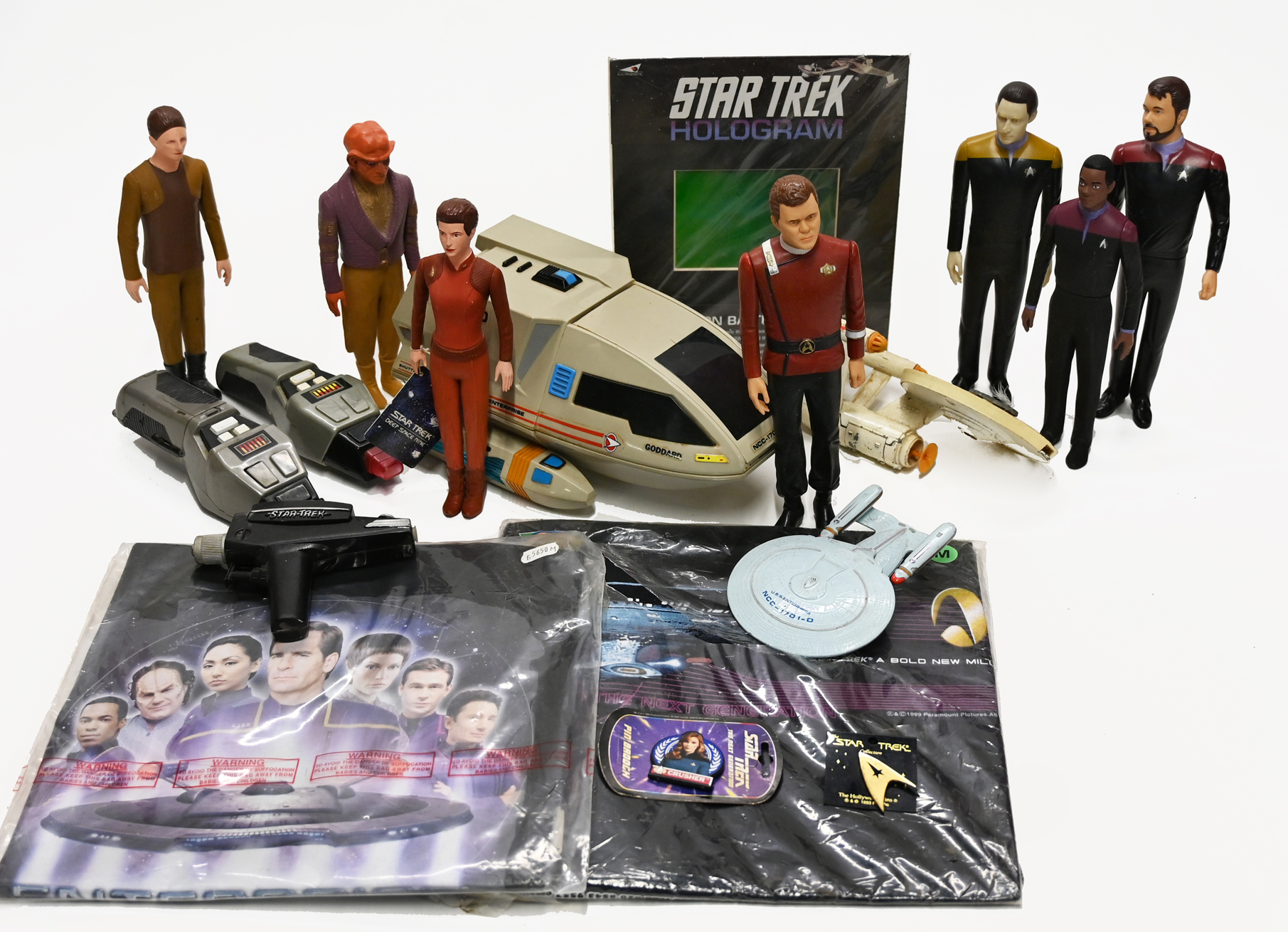 Collection of Star Trek collectable's, figurines, t-shirts, enterprise shuttle,