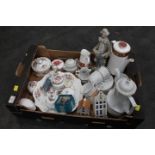 Box of Aynsley crockery, coffee pots,