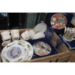 Box of Royal Doulton collectors plates, Saddler King Charles I novelty teapot,