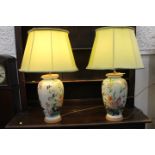 Pair of floral table lamps with shades,