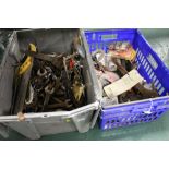 Two boxes of hand tools, spanners, files,