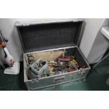 Rectangular metal flight case and quantity of hand tools,