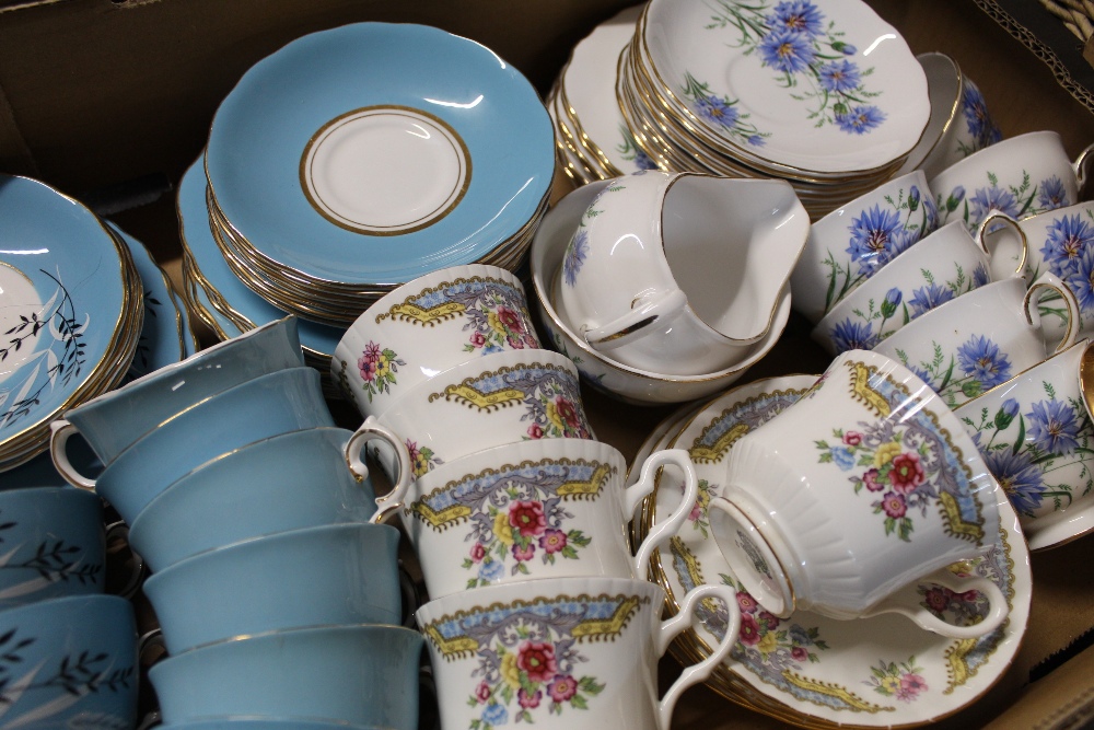 Two boxes of mixed patterned teacups and saucers, teapots, milk jug, - Image 2 of 3