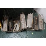 Two metal folding toolboxes and hand tools