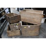 Five wooden packing crates - two for dried prunes