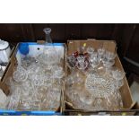 Two boxes of glassware - trifle glasses, brandy glasses,