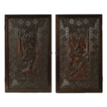 Two large antique Chinese carved wooden panels,