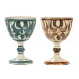 Alan Caiger Smith (1930-2020), tin glazed earthenware goblets, decorated with blue and green,
