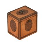 A George III satinwood and crossbanded tea caddy, with lead lined interior.