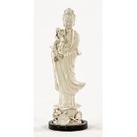 A Chinese porcelain figure Guan Yin, as table lamp. Height figure only 38 cm.