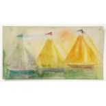 Percy Kelly (1918-1993), "Three Sail Boats", watercolour. 13 cm x 25 cm, unframed.