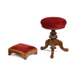 A Victorian revolving piano stool, and a Victorian walnut footstool.