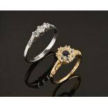 An 18 ct gold sapphire and diamond ring,