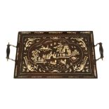 A Chinese bone inlaid two handled tray. Length excluding handles 53 cm.