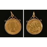 A 9 ct gold mounted full sovereign 1968, 9.6 grams gross.