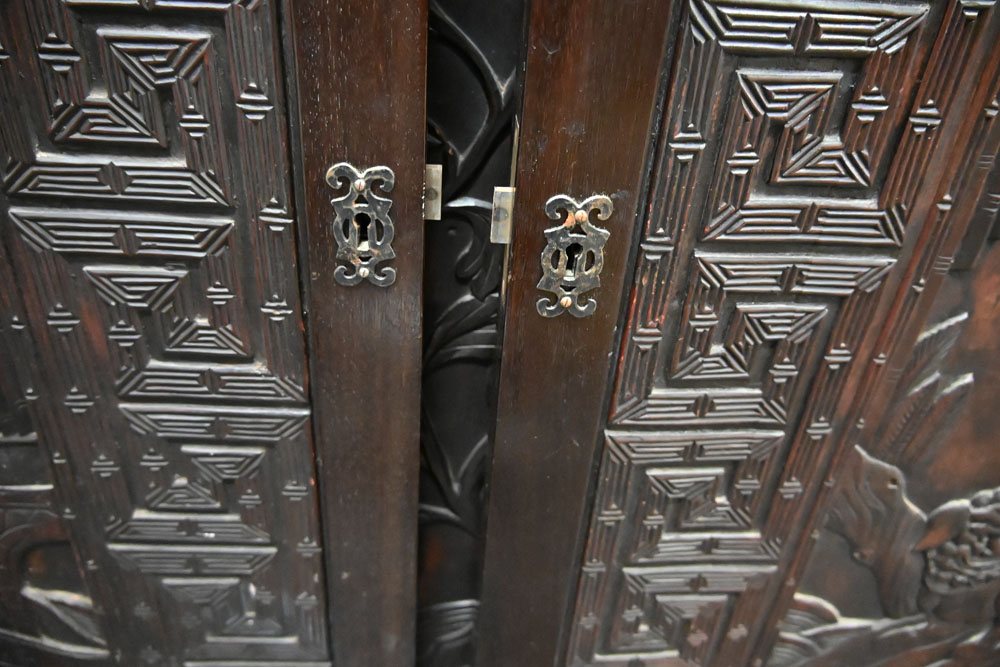 Two large antique Chinese carved wooden panels, - Image 4 of 5