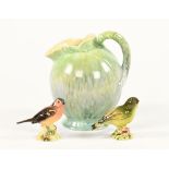 Two Beswick birds Bullfinch and Greenfinch, together with an Art Deco Sylvac jug.