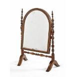 An inlaid mahogany dressing table mirror, with turned supports. Height 40 cm.