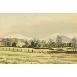 J Ingham Riley, Cumbrian winter landscape, signed lower right, watercolour. 18 x 27 cm.