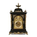 A late Victorian ebonised fusee bracket clock, with two train movement striking on five gongs,