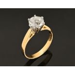 An 18 ct gold two tone solitaire diamond ring, weighing +/- 2.16 carats.