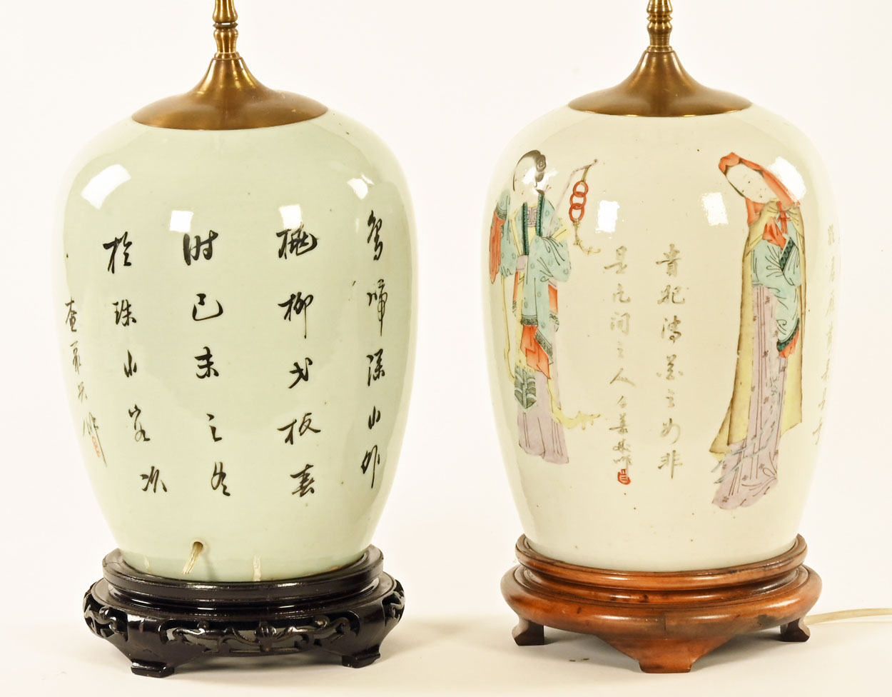 A near pair of Chinese Republic vases, converted to table lamps. Height 62 cm. - Image 2 of 9