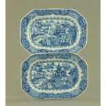 A pair of 18th century Chinese blue and white rectangular dishes,