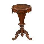 A Victorian rosewood octagonal worktable,