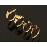 Four 9 ct gold dress rings, gross weight 6.6 grams.