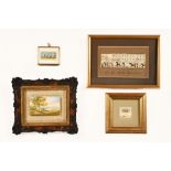 A miniature painting landscape mounted on hessian and in moulded frame,