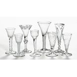 A group of eight late 18th century 19th century and later wine glasses,