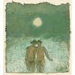 Michael Bennett (1934-2016), oil on handmade paper "Sea Lovers Two". 27 cm x 23.