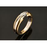 An 18 ct gold ring, with tension set marquise cut diamond. Weighing +/- .27 carats. Size O.