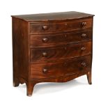 A Regency Channel Islands style mahogany and rosewood banded bowfronted chest of drawers,