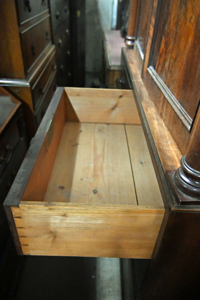 A William IV mahogany linen press with moulded cornice above a pair of panelled doors opening to - Image 8 of 12