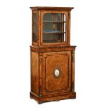 A good Victorian walnut side cabinet, with glazed upper section,