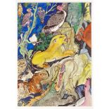 Percy Kelly (1918-1993), "Zoological Fantasy", watercolour. 29.5 cm x 21 cm, unframed.