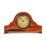 A chinoiserie lacquered mantle clock, with single train movement.