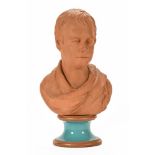 A 19th century terracotta bust Walter Scott, probably Torquay ware. Height 30 cm.